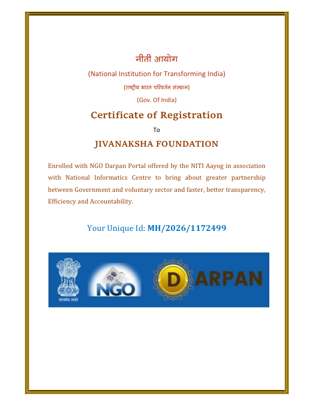 NITI Aayog NGO Darpan Certificate of Registration - Jivanaksha Foundation